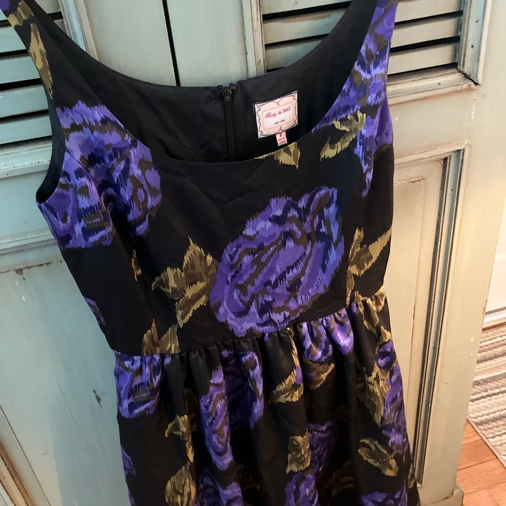 ModCloth Becky and Max Floral Black and Purple 1950s style  Dress